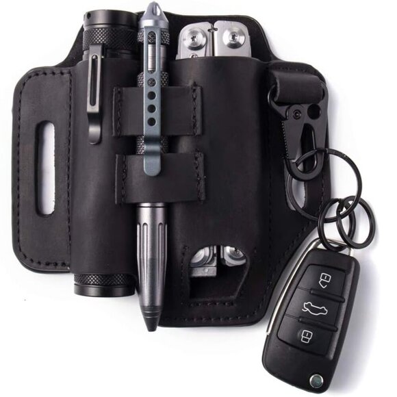 Multitool Belt Sheath, EDC Leather Belt Organizer, Belt Holder with Multitool Po - Picture 1 of 9